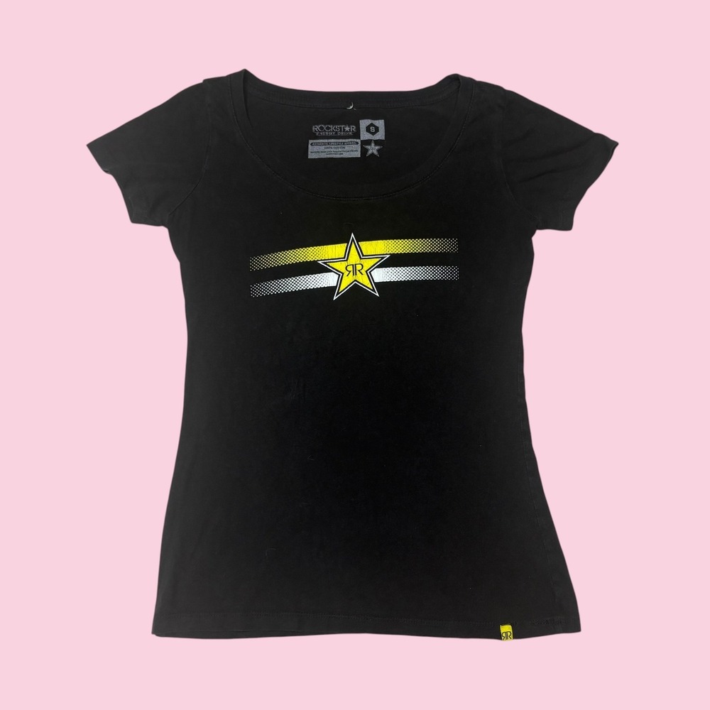 Rockstar Energy Drink Graphic Tee Black Star Logo Womens Small Short Sleeve